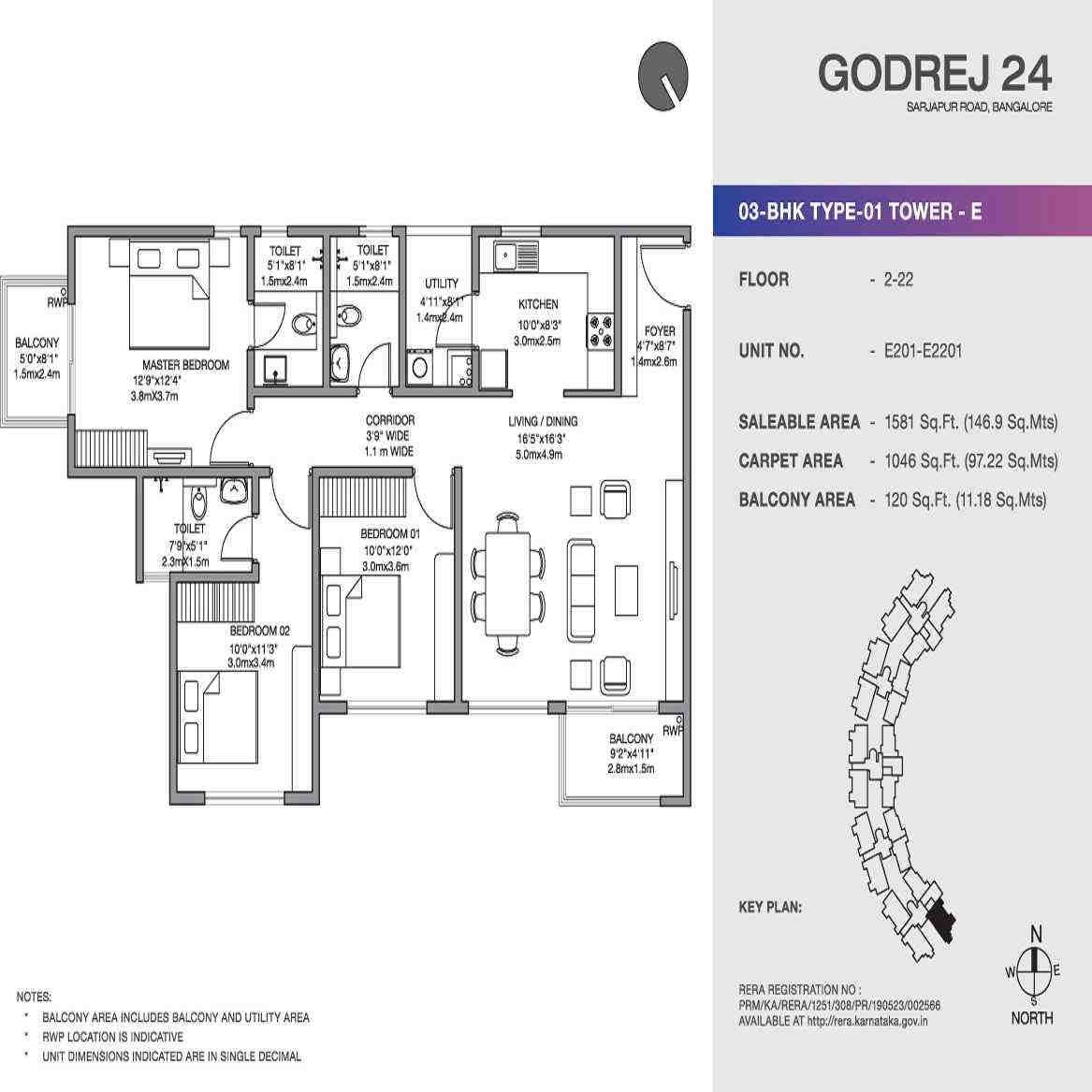 3 BHK floor plan, Godrej 24