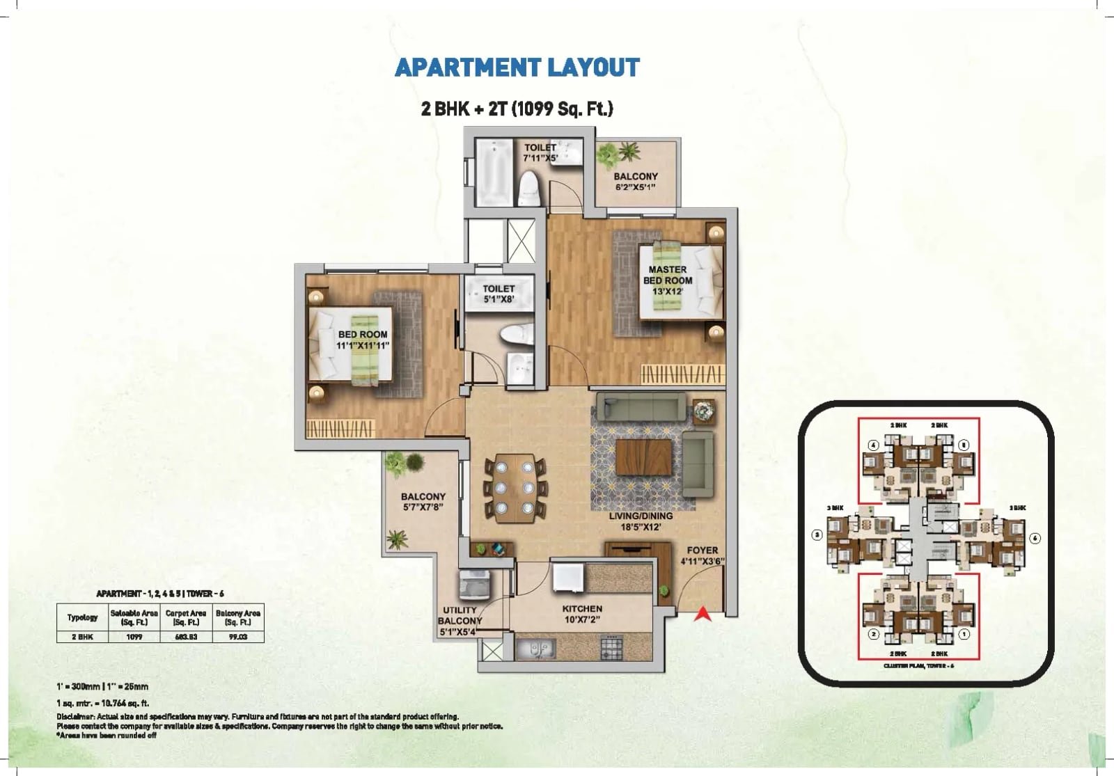 2 BHK floor plan, Hero Homes Gurugram