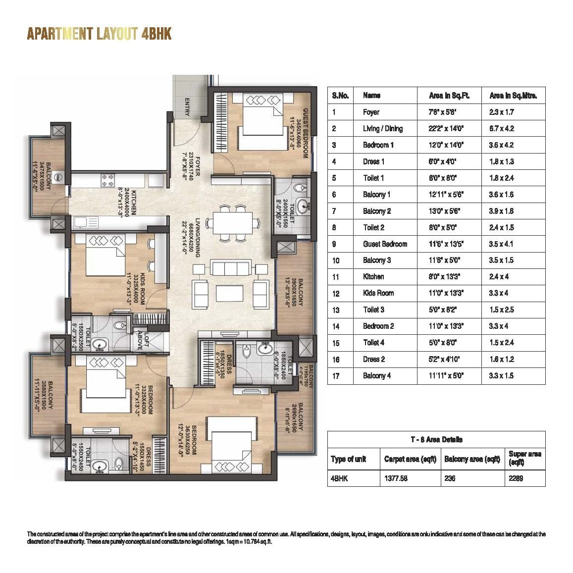 4 BHK floor plan, Hero Homes T8 Gurugram