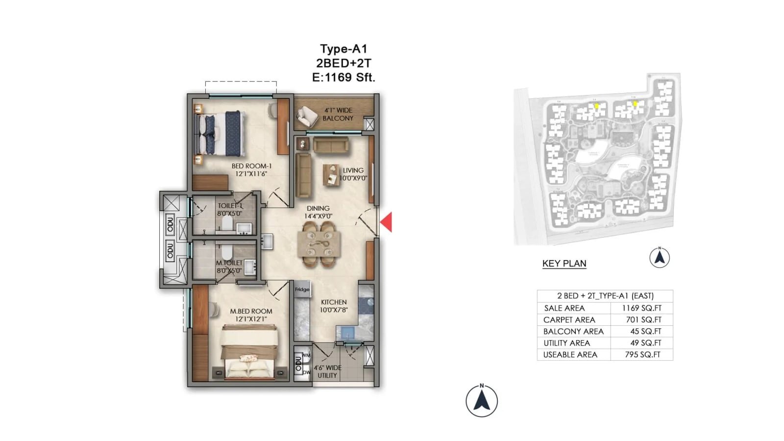 2 BHK floor plan, Prestige Golden Grove