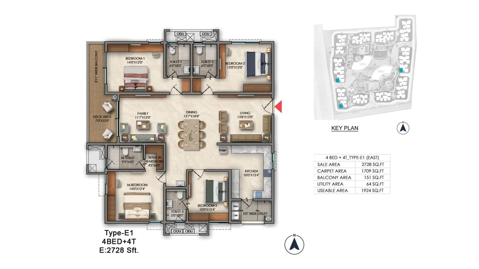 4 BHK floor plan, Prestige Golden Grove